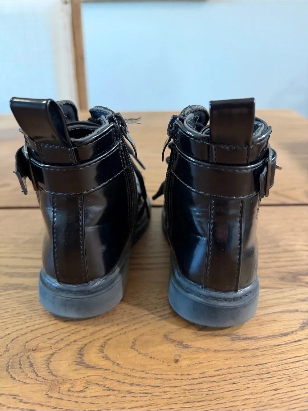 Kids Black Lace-Up Ankle Boots with Side Zip and Buckle